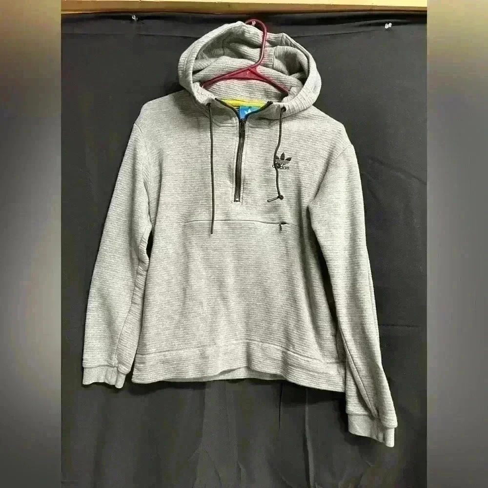 Adidas Half Zip Hoodie Mens S Grey Front pocket zip